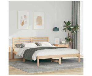 Bed Frame Natural Solid Pine 140x200cm Platform Slatted Minimalist Brown Incl HB