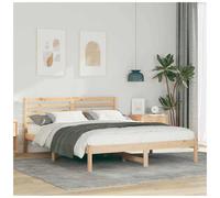 Bed Frame Natural Solid Pine 140x200cm Platform Slatted Minimalist Brown Incl HB