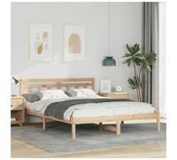 Bed frame Natural solid pine 150 x 200 cm platform slatted headboard compact fit