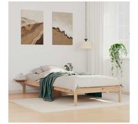 Bed frame Natural Solid Pine Wood Platform w/ Built-in Side Tables 100x220cm 1P