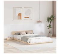 Bed Frame Natural Wood 135 x 190 cm with Bedside Table Modern Minimalist Storage