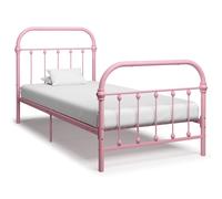 Bed Frame Pink Metal Single 90x200 cm Vintage Style Decorative Ornate Headboard [EEK: A]
