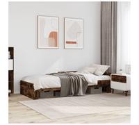 Bed Frame Single 100x200 cm Smoked Oak Engineered Wood Slatted Base w/ Rails Low
