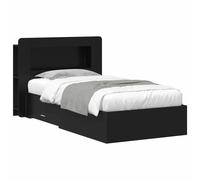 Bed frame Single 75x190cm Black Engineered Wood Modern Storage Headboard Cabinet