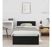 Bed Frame Single 75x190cm Black Oak Engineered Wood Headboard Minimalist Compact