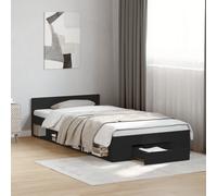 Bed frame Single 90x190cm Black Engineered Wood Storage Drawer Modern SpaceSaver