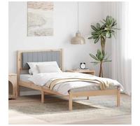 Bed frame Single 90x190cm Solid Pine Wood Upholstered Headboard Brown/Grey 31cm
