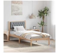 Bed Frame Single 90x190cm Solid Pine Wood Upholstered Headboard Brown/Grey Cozy