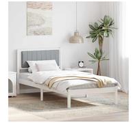 Bed Frame Single 90x190cm Solid Pine Wood Upholstered Headboard Firm Light Grey