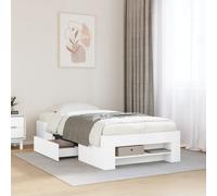 Bed Frame Single 90x190cm White Engineered Wood Slatted Storage Drawers Underbed