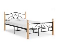 Bed Frame Single Black & Light Wood Powder-Coated Metal Solid Oak Slat 90x200 cm [EEK: A]