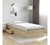 Bed Frame Single Brown Engineered Wood 90x190 cm with 2 Drawers 193x93x32cm Slat