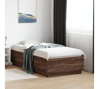 Bed frame Small Single 75x190cm Brown Oak Engineered Wood Plywood Slats ModernUK