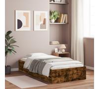 Bed frame Small Single 75x190cm Smoked Oak Engineered Wood Drawers Plywood Slats