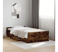 Bed frame Small Single 75x190cm Smoked Oak Engineered Wood Storage Drawers with.