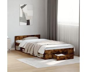 Bed frame Small Single 75x190cm Smoked Oak Engineered Wood with Drawer Storage