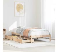 Bed frame Small Single 75x190cm Solid Pine Wood Natural with 2x Storage Drawers