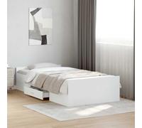 Bed Frame Small Single White 75x190cm Engineered Wood Modern 2-Drawer Storage UK