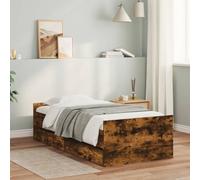 Bed frame Smoked Oak 100x200cm Engineered Wood 2 Drawers Plywood Slats Matt Ex