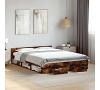 Bed frame Smoked oak 140x190 cm Engineered wood storage with 2 drawers - modern