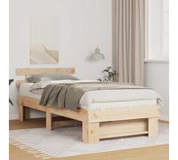 Bed Frame Solid Pine Brown European King 208x163x73cm Slatted Headboard Platform