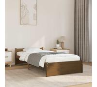 Bed frame solid pine honey brown small single 75x190 cm compact slatted base bed