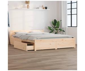 Bed Frame Solid Pine Natural 120x190cm Small Double With 4x Drawers & Headboard