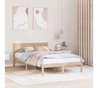 Bed Frame Solid Pine Natural 135x190 cm Rustic Wooden Minimalist Headboard Easy [EEK: A]