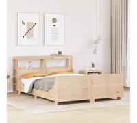 Bed Frame Solid Pine Natural 140x200 cm. Slatted Base Shelves Freestanding Unit