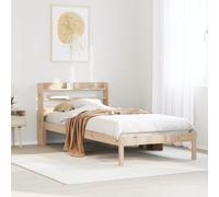 Bed Frame Solid Pine Natural 90x200 cm Single with Headboard Shelves Unfinished