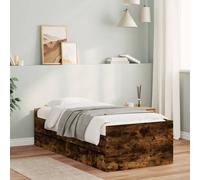 Bed Frame Solid Pine Smoked Oak 90x190 cm Single With Drawer Rustic Storage Easy
