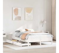 Bed Frame Solid Pine White 120x190cm Small Double with 2 Underbed Drawers Slats