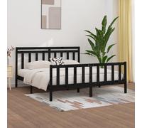 Bed Frame Solid Pine Wood Black 205.5x96x100cm Headboard Plywood Slats 90x200 UK [EEK: A]