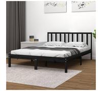 Bed Frame Solid Pine Wood Black 75x190cm 2FT6 Small Single Rustic Slat Headboard