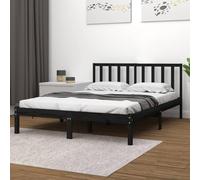 Bed Frame Solid Pine Wood Black 75x190cm Small Single 195.5x81x100cm Headboard.