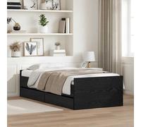 Bed Frame Solid Pine Wood Black Oak Twin 100x200cm Storage Drawer Rustic Durable