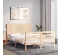 Bed Frame Solid Pine Wood Brown 120 x 190 cm Headboard 4FT Small Double Classic [EEK: A]
