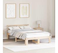 Bed Frame Solid Pine Wood Brown 135 x 190 cm Modern Minimalist Headboard Scandi [EEK: A]
