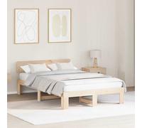 Bed Frame Solid Pine Wood Brown 135x190 cm Headboard Modern Rustic NaturalFinish [EEK: A]