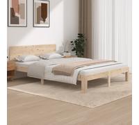 Bed frame Solid pine wood brown 140x200 cm Rustic Slatted Headboard Single size [EEK: A]