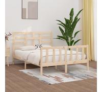 Bed frame solid pine wood brown 140x200 cm slatted rustic footboard handcrafted [EEK: D]