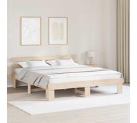 Bed Frame Solid Pine Wood Brown 180x200 cm Modern Minimalist Headboard Scandi UK [EEK: A]