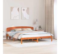 Bed Frame Solid Pine Wood Brown 200 x 200 cm Super King Headboard with Slats