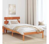 Bed Frame Solid Pine Wood Brown 90x200 cm Modern Headboard Single Compact