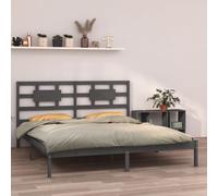 Bed Frame Solid Pine Wood Grey 200x200 cm Rustic Platform with Headboard Sturdy