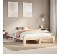 Bed frame Solid pine wood natural 140x190 cm Slatted base, Rustic, Sturdy feet .