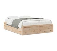 Bed Frame Solid Pine Wood Natural 140x200 cm Rustic Modern Slatted Base Handmade [EEK: A]