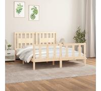 Bed frame Solid pine wood Natural 150x200cm 5FT King Rustic Sturdy Headboard Eco