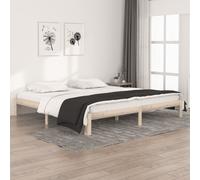 Bed Frame Solid Pine Wood Natural Finish 200x200cm Rustic Modern Platform Design