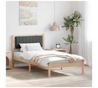 Bed frame Solid Pine Wood Upholstered Headboard Brown/Dark Grey 90x190cm Single